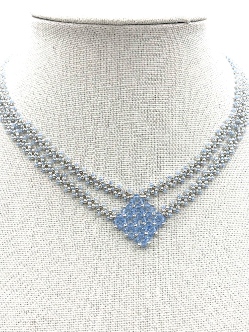 Hand Crafted Elegant Blue Crystal Multi-Strand Necklace